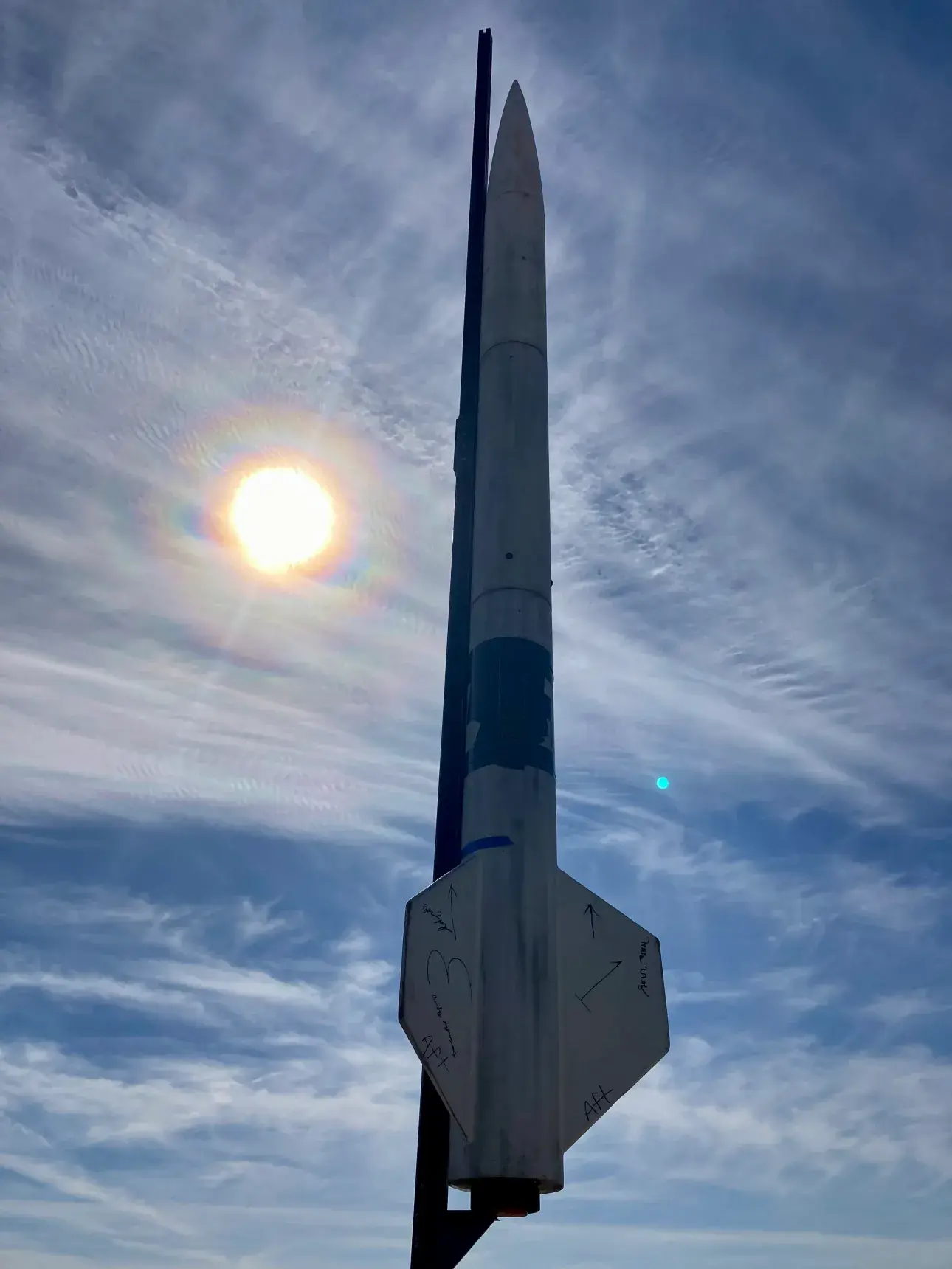 Rocket mounted on a launch stand